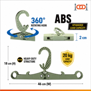 ABS heavy-duty hanger with 360-degree rotating hook, upgraded load capacity, 20 kg load rating, and 46 cm wide structure.