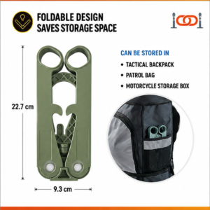 Folded ABS heavy-duty hanger measuring 22.7 cm by 9.3 cm, designed for storage in tactical backpacks, patrol bags, and motorcycle storage boxes.